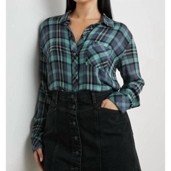 Rails Hunter Relaxed Fit Plaid Long Sleeve Button Down Shirt Smoke Agave Small - Picture 1 of 8